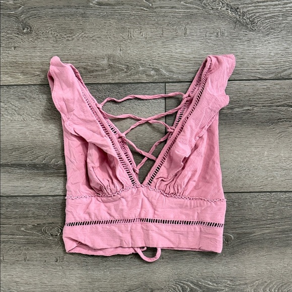Free People Lillian lace up top pink small - Picture 2 of 5